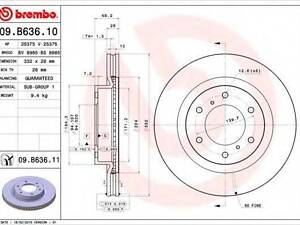 Гальмівний диск BREMBO 09B63611 на MITSUBISHI SHOGUN IV (V8_W, V9_W)