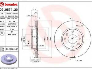 Гальмівний диск BREMBO 09957421 на HYUNDAI SONATA Mk III (EF)