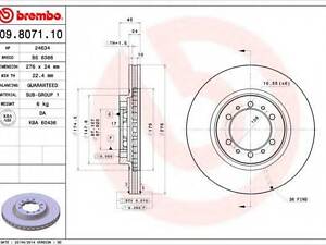 Гальмівний диск BREMBO 09807111 на MITSUBISHI SHOGUN II Вездеход открытый (V2_W, V4_W)