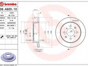 Гальмівний диск BREMBO 08A92010 на HONDA FIT II (GD)