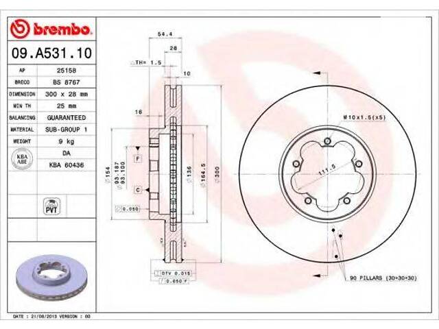 Гальмівний диск BREMBO 09A53110 на FORD TRANSIT автобус