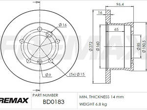 Тормозной диск FREMAX BD0183, зад., DB312-316