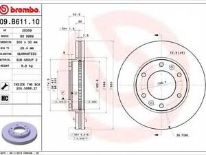Гальмівний диск пер. H-1 07- (300x53mm)(1штуп) BREMBO 09B61110 на HYUNDAI H-1 / GRAND STAREX автобус (TQ)