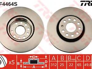 Тормозной диск перед. Caddy III/IV/Golf/Jetta/Passat/Octavia 05- (312x25)