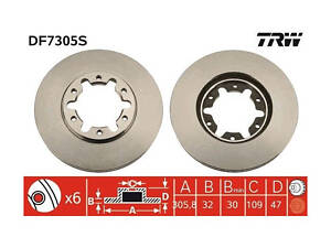 Гальмівний диск передній (вентильований) TRW DF7305S TRW DF7305S Nissan Patrol GR