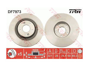 Гальмівний диск передній (вентильований) TRW DF7973 TRW DF7973