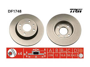 Гальмівний диск передній TRW DF1748 TRW DF1748