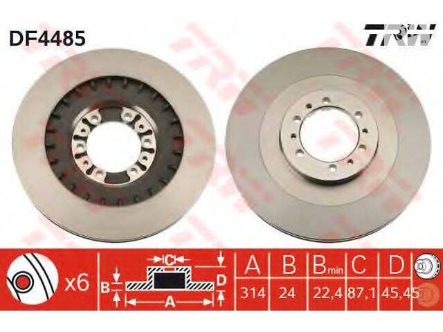 Гальмівний диск TRW DF4485 на MITSUBISHI SHOGUN II Вездеход открытый (V2_W, V4_W)