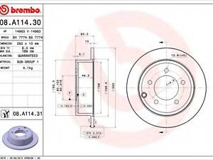 Тормозной диск зад. Jeep Compass 06- BREMBO 08A11431 на DODGE AVENGER седан