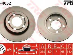 Гальмівний диск зад. OctaviaGolfBoraJettaA3 97-10 TRW DF4052 на VW GOLF Mk IV (1J1)