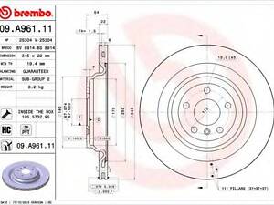 Гальмівний диск зад. MB M-CLASS W166 11-15 BREMBO 09A96111 на MERCEDES-BENZ M-CLASS (W166)