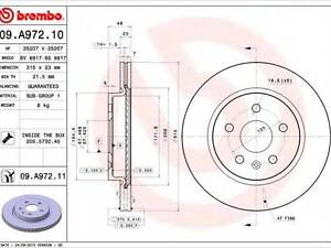 Гальмівний диск зад. Opel Insignia 08- BREMBO 09A97211 на SAAB 9-5 (YS3G)