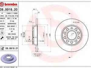 Гальмівний диск зад. Passat B5 00- (255x40mm) BREMBO 08991821 на AUDI A4 (8E2, B6)