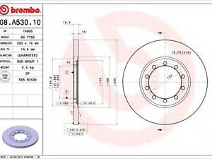 Гальмівний диск зад. Transit 02- (280x16mm) BREMBO 08A53010 на FORD TRANSIT автобус
