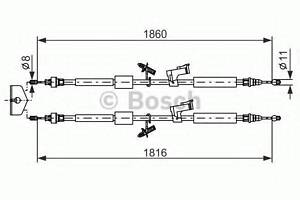 Тормозной трос (зад. дисковый тормоз) 1860mm FORD Focus II BOSCH 1987482189 на FORD FOCUS C-MAX