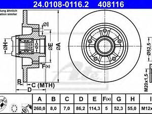 Гальмівний диск ATE 24010801162 на RENAULT MEGANE CC (EZ0/1_)