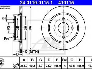 Гальмівний диск ATE 24011001151 на FORD SIERRA Наклонная задняя часть (GBC, GBG)