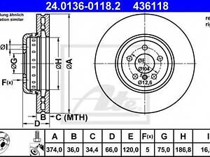 Гальмівний диск ATE 24013601182 на BMW 7 седан (F01, F02, F03, F04)