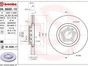 Гальмівний диск BREMBO 09869011 на AUDI A6 седан (4B2, C5)