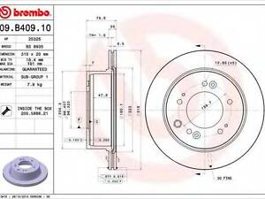 Тормозной диск BREMBO 09B40910 на KIA SORENTO I (JC)