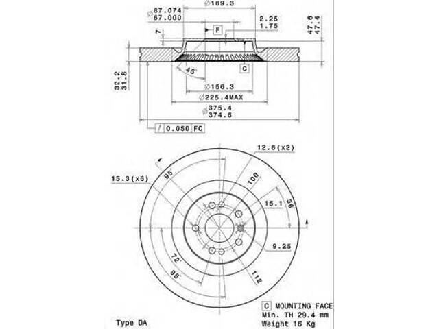 Тормозной диск пер. X164W164W251 (375х32) BREMBO 09R10511 на MERCEDES-BENZ GL-CLASS (X164) - Фото 1
