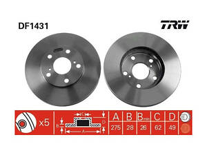 Тормозной диск передний (вентилируемый) Lexus ES 2002-2006 TRW DF1431