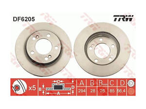 Тормозной диск передний (вентилируемый) Ssangyong Actyon 2005-2024 TRW DF6205