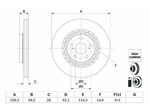 Тормозной диск передний (вентилируемый) Toyota RAV 4 2005-2013 BOSCH 0986479G63 Lexus RX