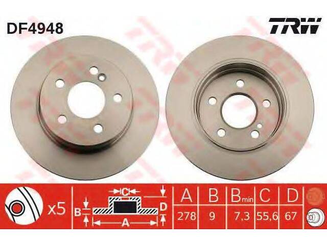 Тормозной диск TRW DF4948 на MERCEDES-BENZ C-CLASS седан (W204) - Фото 1