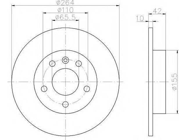 Гальмівний диск зад. Opel Astra G 98-14 (264x10) HELLA PAGID 8DD355106111 на VAUXHALL MERIVA Mk II (B) - Фото 1
