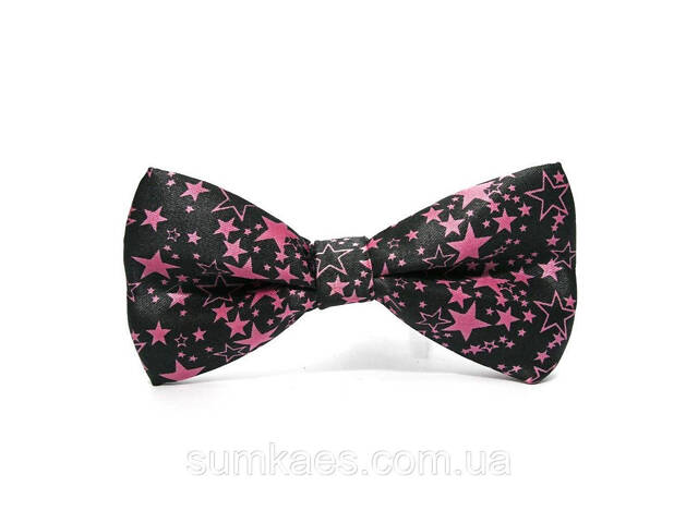 Краватка метелик чорний з рожевими зірочками BTM-1314 - Фото 1