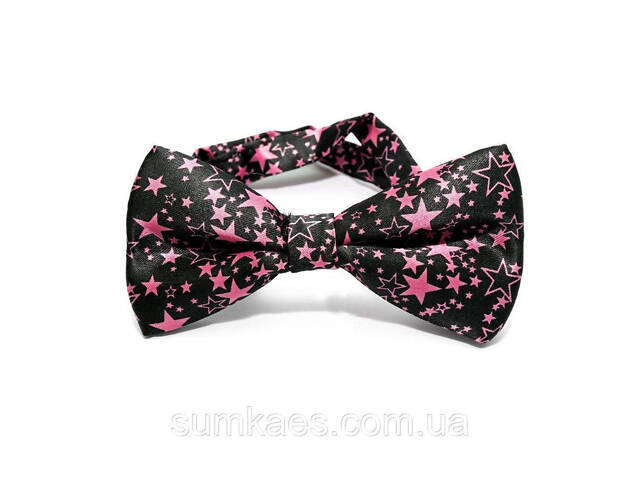 Краватка метелик чорний з рожевими зірочками BTM-1314 - Фото 2
