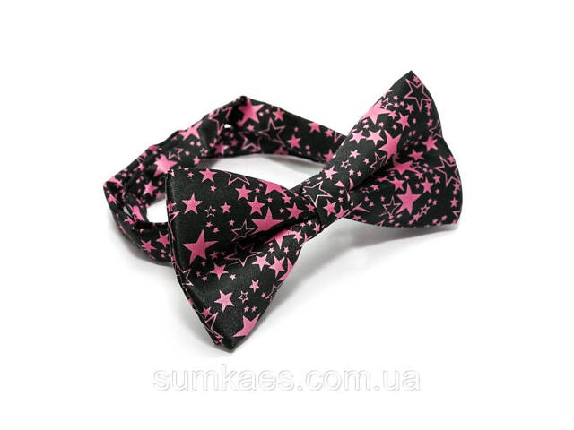Краватка метелик чорний з рожевими зірочками BTM-1314 - Фото 3