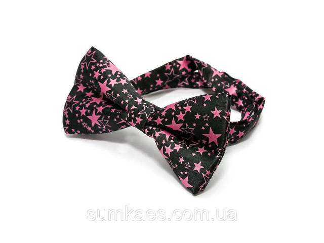 Краватка метелик чорний з рожевими зірочками BTM-1314 - Фото 4