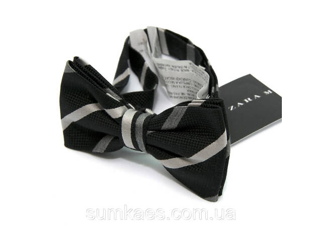Краватка метелик Zara чорний в смужку BZR-9015 - Фото 2