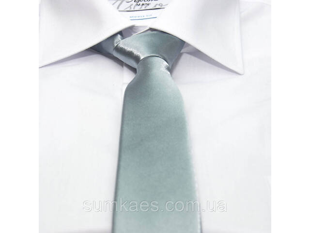 Краватка Gofin вузька сіра з блакитнм відтінком однотонна FGN-21 - Фото 2