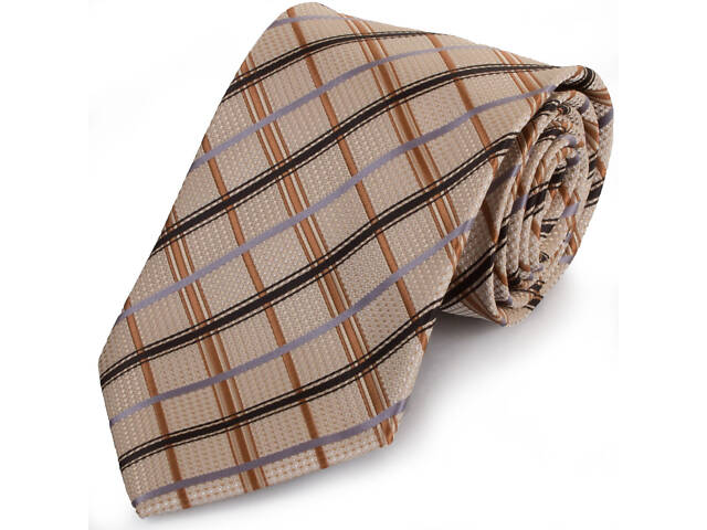 Галстук полиэстеровый стандартный бежево-черный Schönau -90 - Фото 1