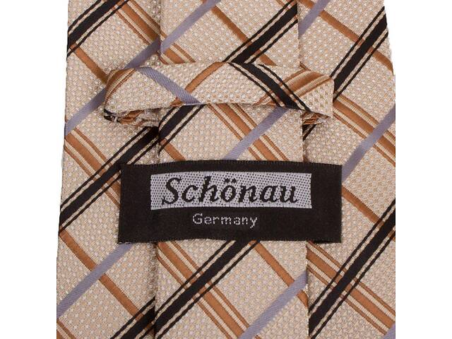 Галстук полиэстеровый стандартный бежево-черный Schönau -90 - Фото 3