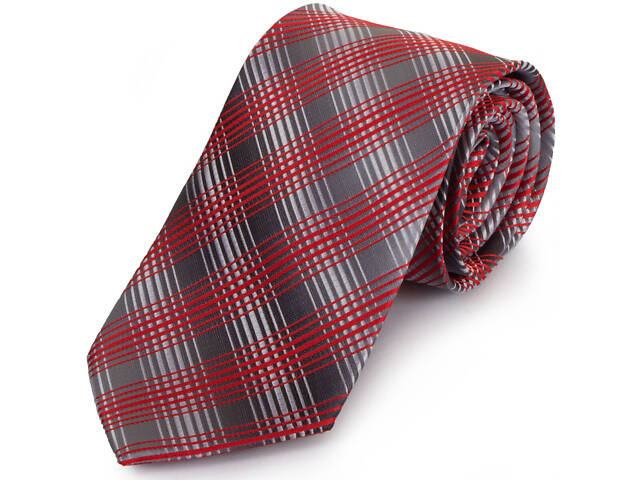 Галстук полиэстеровый стандартный серо-красный Schönau -91 - Фото 1