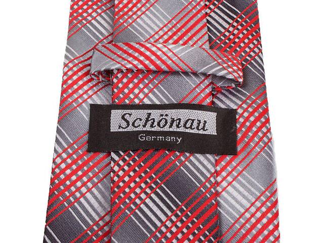 Галстук полиэстеровый стандартный серо-красный Schönau -91 - Фото 3