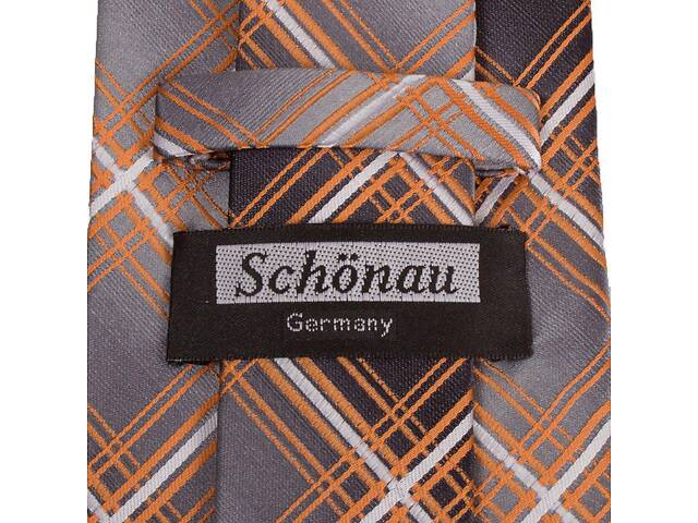 Галстук полиэстеровый стандартный серо-оранжевый Schönau -88 - Фото 3