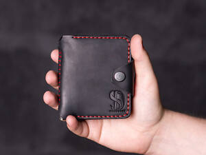 Гаманець-затиск Slim, чорний з червоною ниткою без монетниці