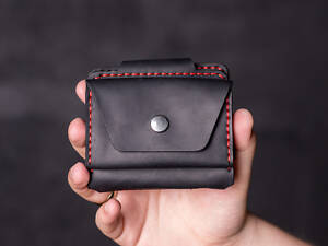 Гаманець-затиск Slim, чорний з червоною ниткою з монетницею з картинкою