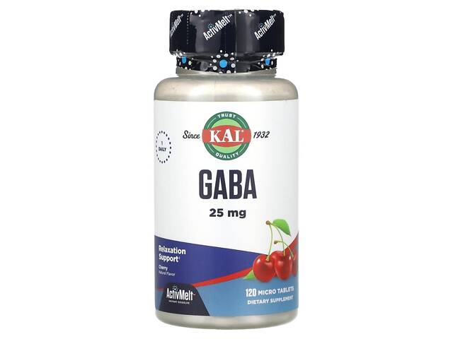 ГАМК (гамма-аминомасляная кислота), GABA, KAL, вишня, 25 мг, 120 таблеток ГАМК (гамма-аминомасляная кислота), GABA, KAL, вишня, 25 мг, 120 таблеток