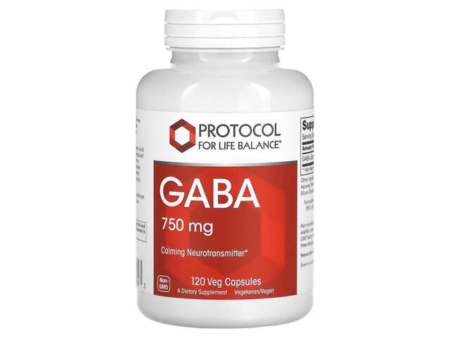 Гамма-аминомасляная кислота, ГАМК, GABA, Protocol for Life Balance, 750 мг, 120 веганских капсул Гамма-аминомасляная кислота, ГАМК, GABA, Protocol for Life Balance, 750 мг, 120 веганских капсул