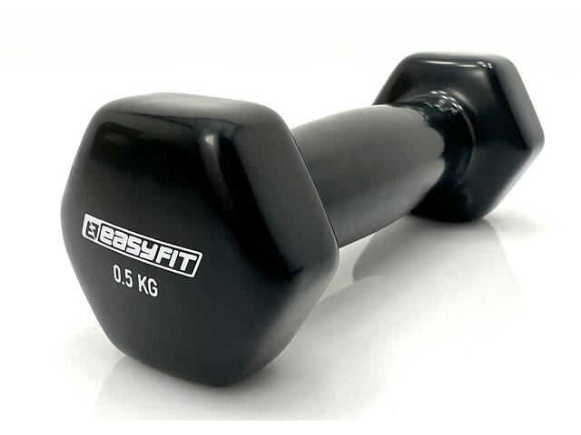 Гантель для фитнеса 0.5 кг EasyFit с виниловым покрытием черная - Фото 1