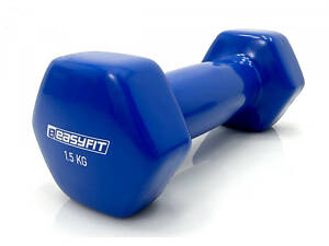 Гантель для фитнеса 1.5 кг EasyFit с виниловым покрытием синяя