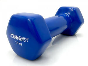 Гантель для фитнеса 1.5 кг EasyFit с виниловым покрытием синяя