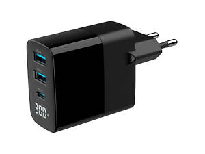 Gembird TA-UC-PDQC30LCD-BK-02 2хUSB-A (QC3.0 18W) + 1хType-C (PD20W) Мережевий зарядний пристрій