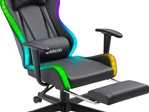 Геймерское кресло Defender Watcher полиуритановое с RGB подсветкой и подножкой Черный